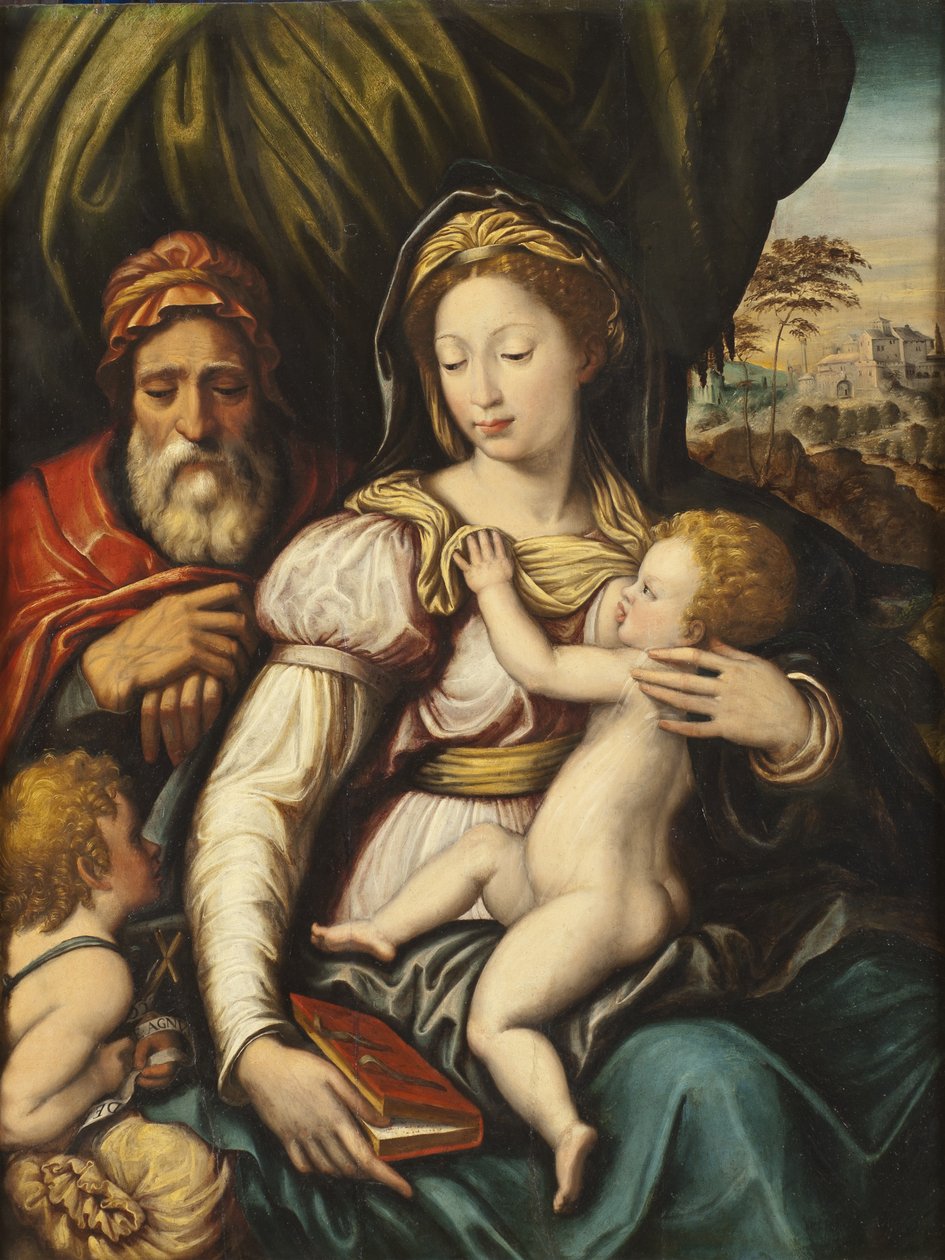 Den hellige familie med spædbarnet St. John af Italian School