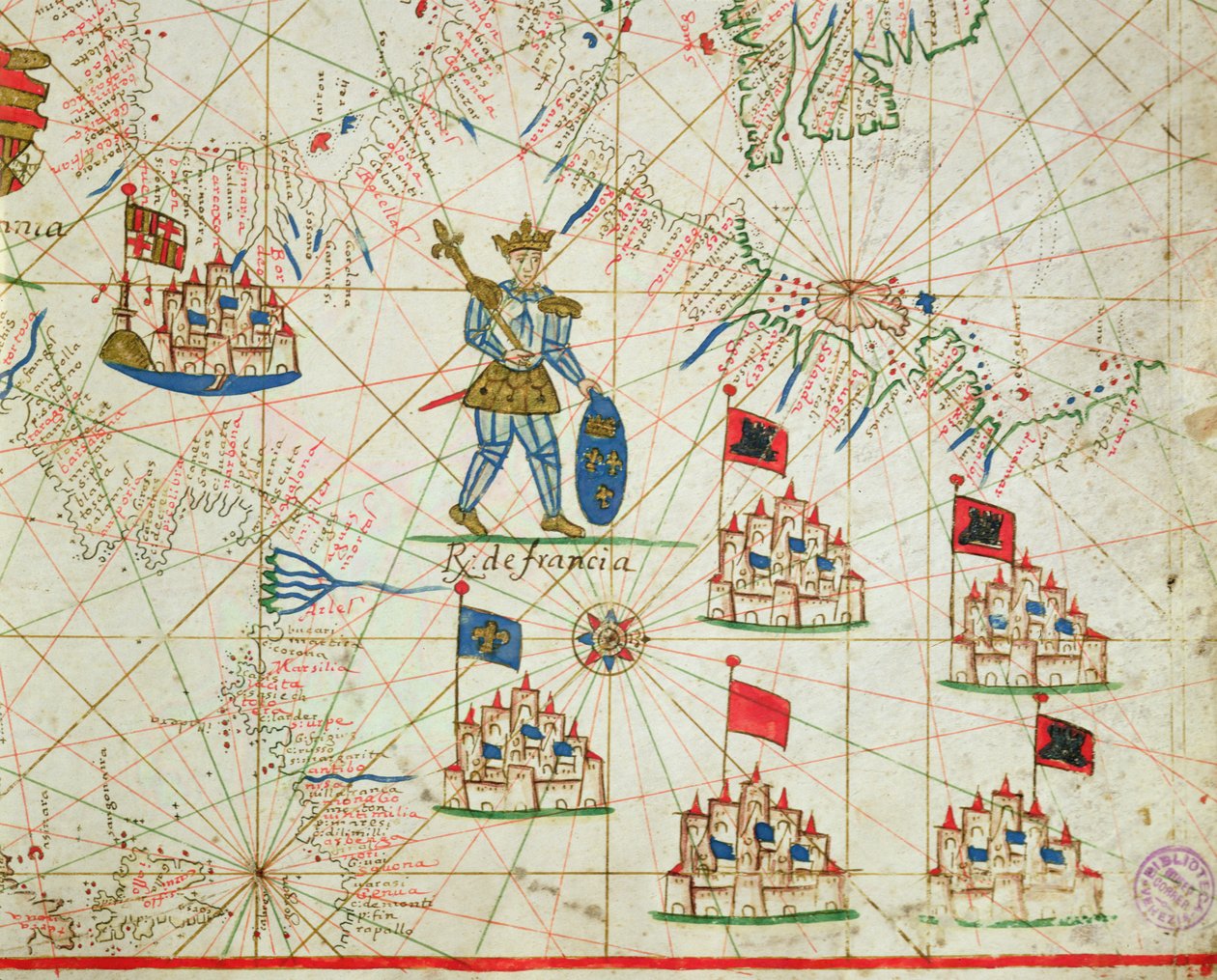 Kongeriget Frankrig, fra et nautisk atlas, 1646 (blæk på vellum) af Italian School