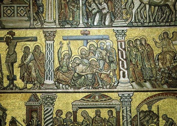 Klagesangen, detalje, slutningen af det 13. århundrede (mosaik) af Italian School