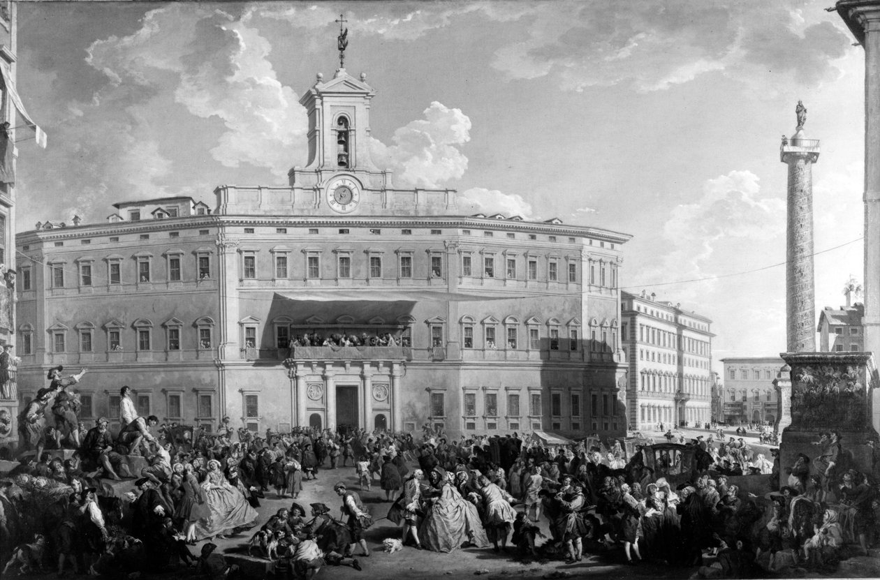 Lotteriet på Piazza Montecitorio, af Paolo Panini, 18. århundrede (maleri) af Italian School