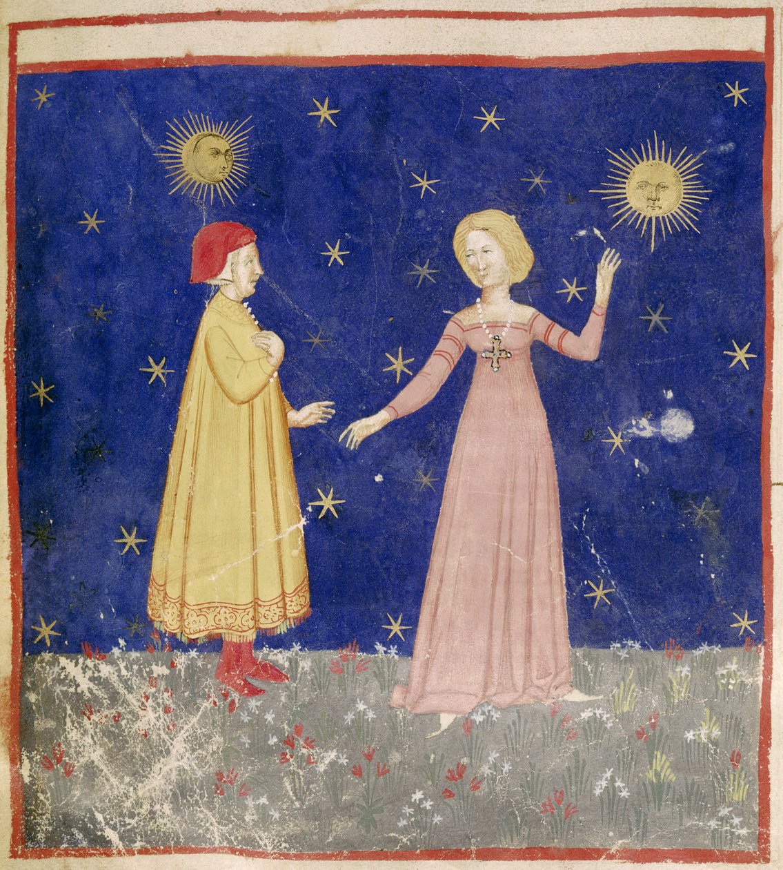 Dantes (1265-1321) og Beatrices møde af Italian School