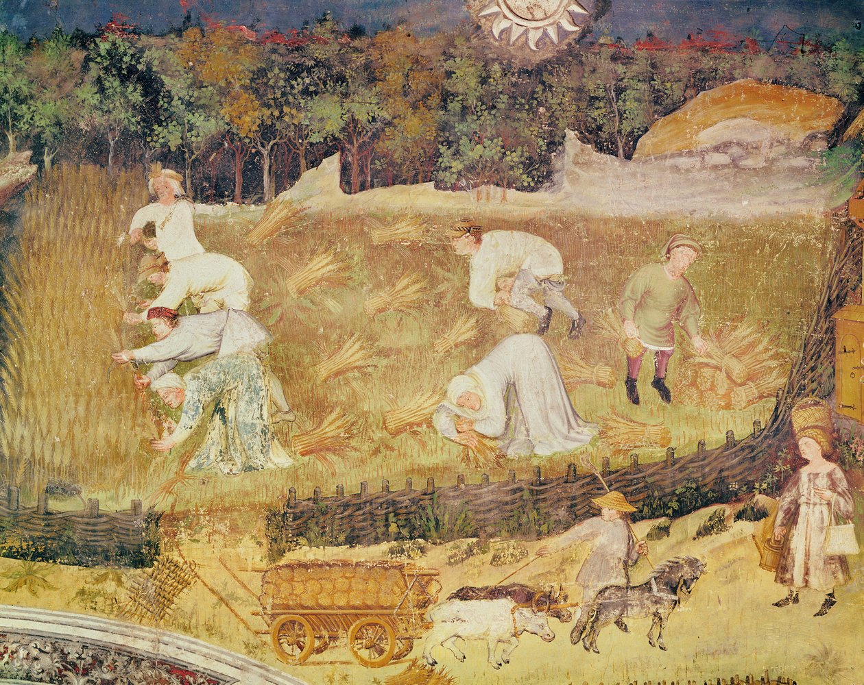 August måned, detalje af høsten, ca. 1400 (fresko) af Italian School
