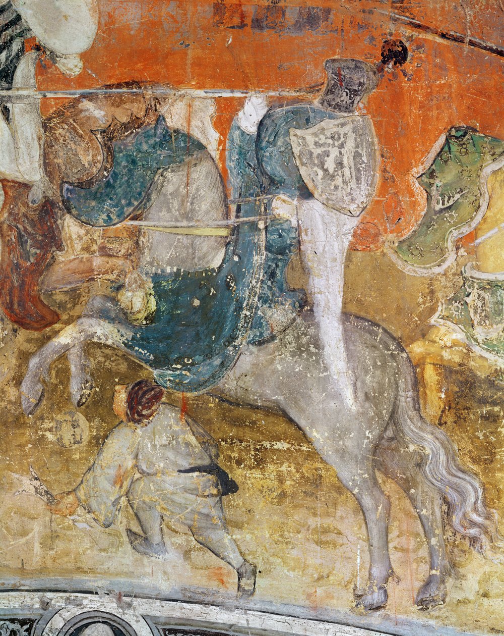 Februar måned, detalje af en ridder ved en turnering, ca. 1400 (fresco) af Italian School