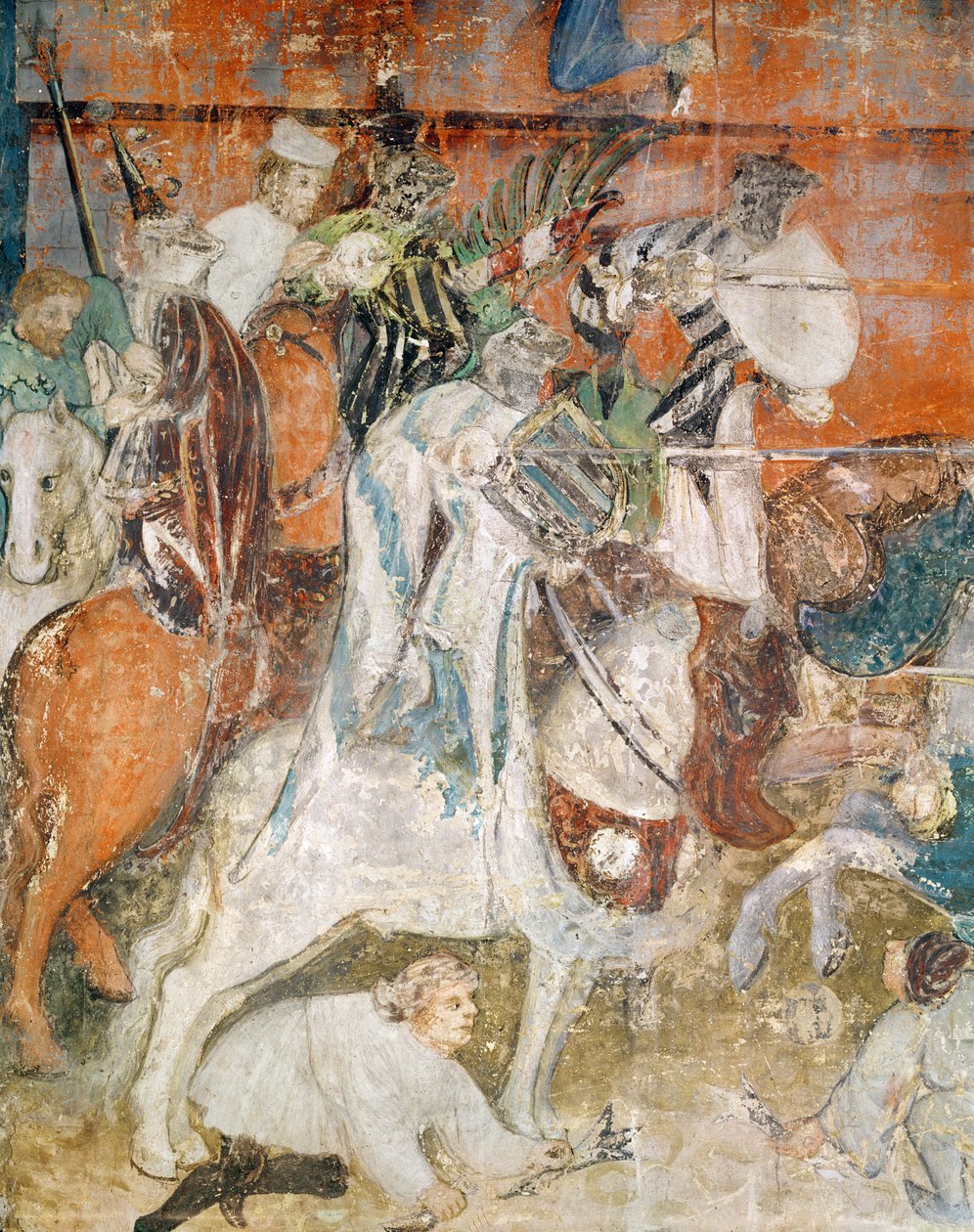 Februar måned, detalje af en ridder ved en turnering, ca. 1400 (fresco) af Italian School