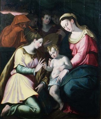 Den hellige Katharinas mystiske ægteskab, ca. 1600 (panel) af Italian School