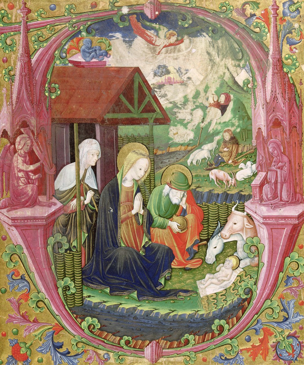 The Nativity, Norditaliensk skole (vellum) af Italian School