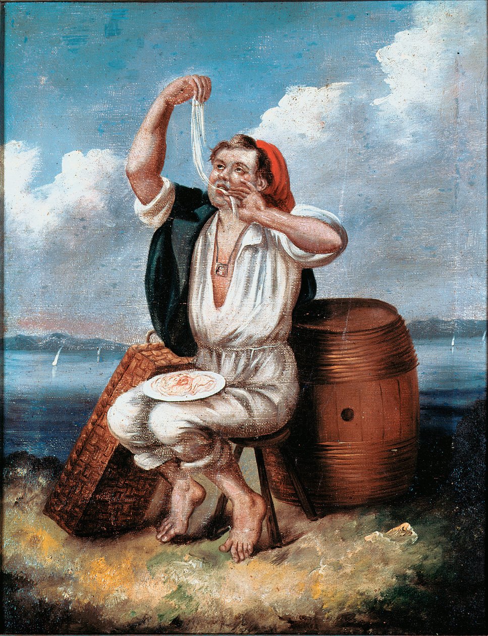 Pasta Eater Anonym maleri fra det 19. århundrede. Rom National Museum of Pasta, Agnesi Foundation af Italian School