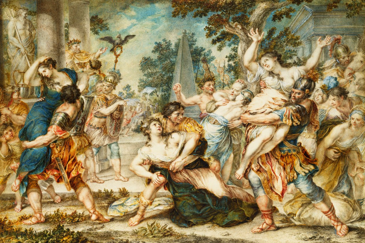 Sabinskvindernes voldtægt, ca. 1700 af Italian School