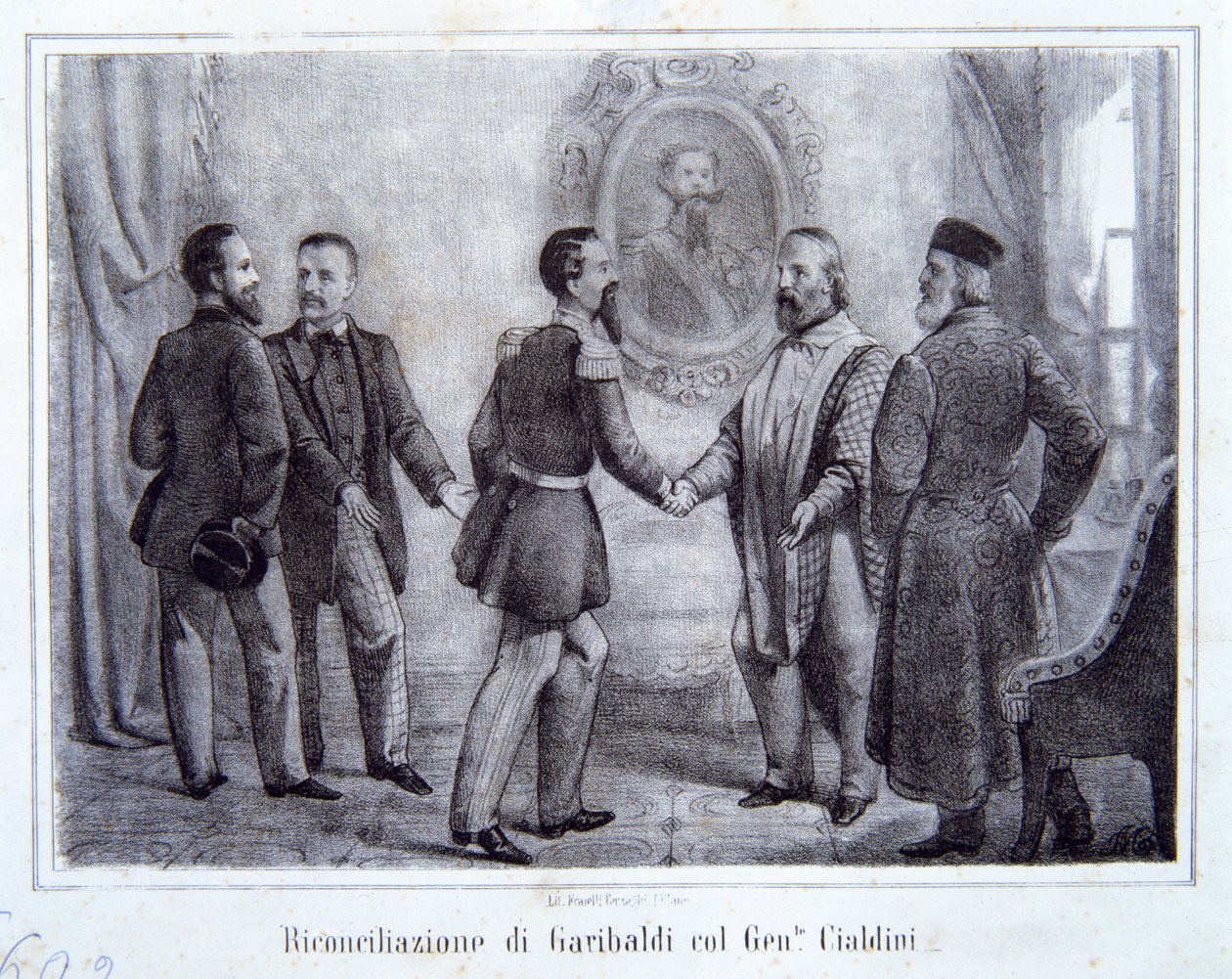 Garibaldis forsoning med general Cialdini, illustration fra The History of Italy af Italian School