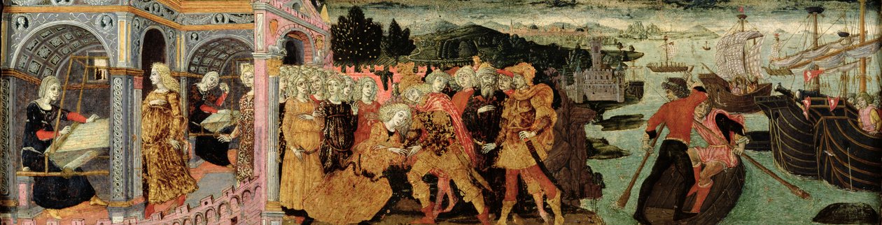 The Return of Ulysses, cassone panel, Sienese (olie på panel) af Italian School