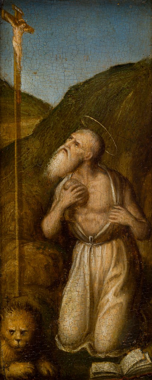 Stigmatiseringen af de hellige Frans og Hieronymus, ca. 1480 (olie på panel) af Italian School