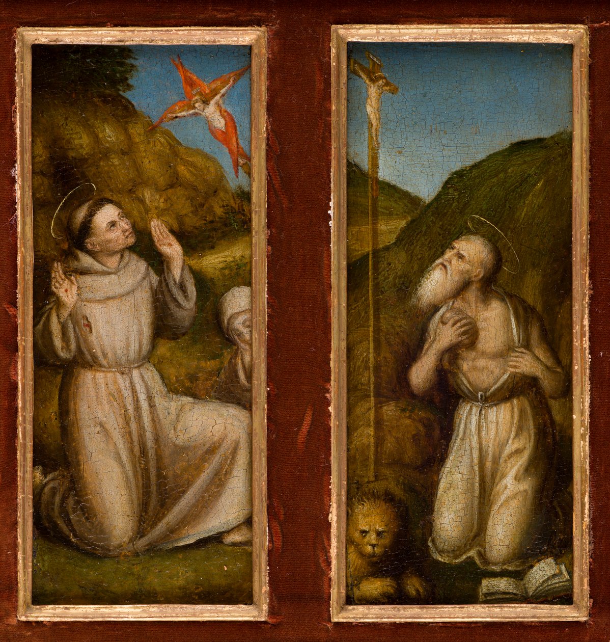 Stigmatiseringen af de hellige Frans og Hieronymus, ca. 1480 (olie på panel) af Italian School