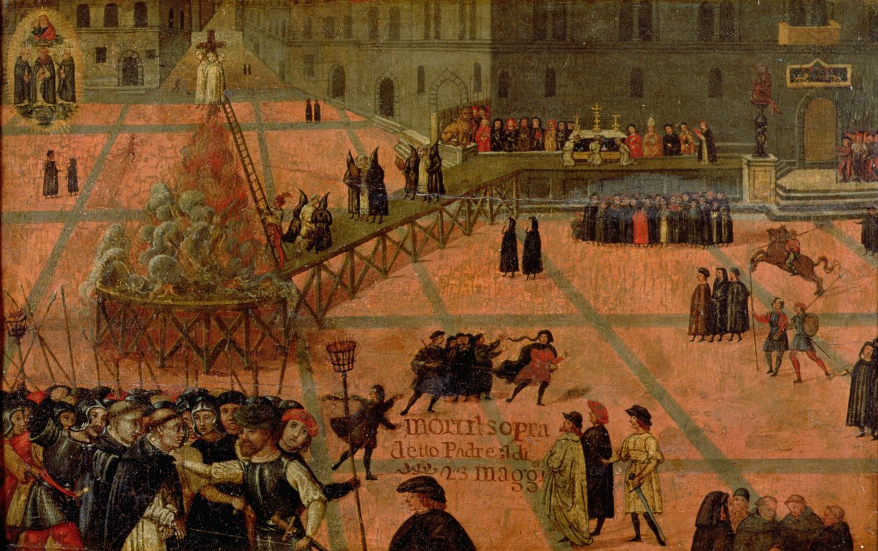 Torturen af Savonarola (1452-98) (olie på panel) af Italian School