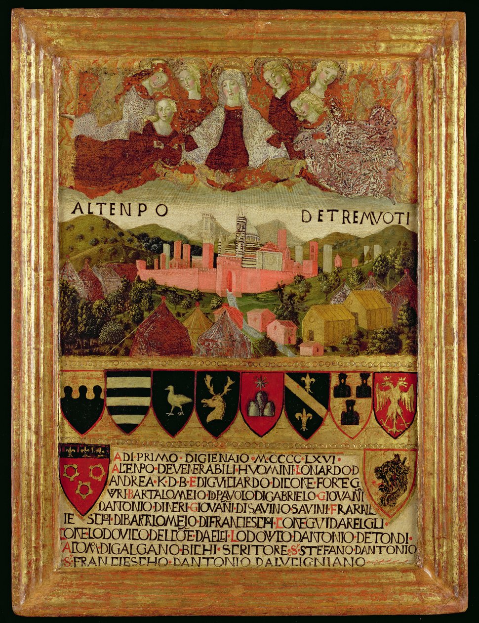 Jomfruen beskytter Siena mod jordskælvet i 1466 af Italian School