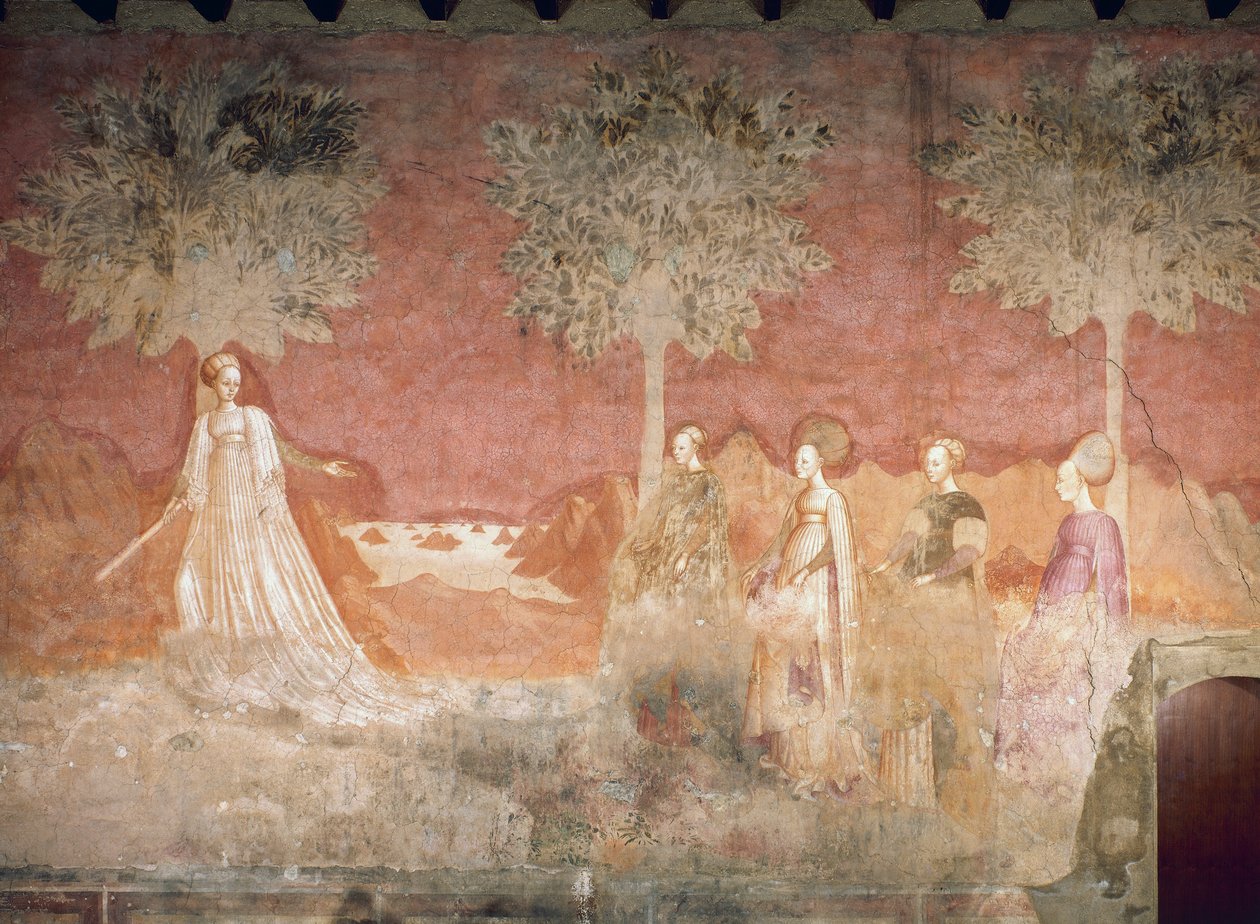 Boldspillet, scene fra legenes cyklus, ca 1445-1450, fresco, Palazzo Borromeo, Milano, Lombardiet, Italien af Italian School
