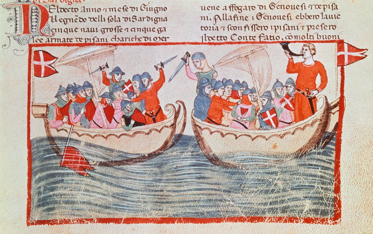 Slaget ved Meloria, miniature fra New Chronicles af Giovanni Villani, Italien 14. århundrede. af Italian School