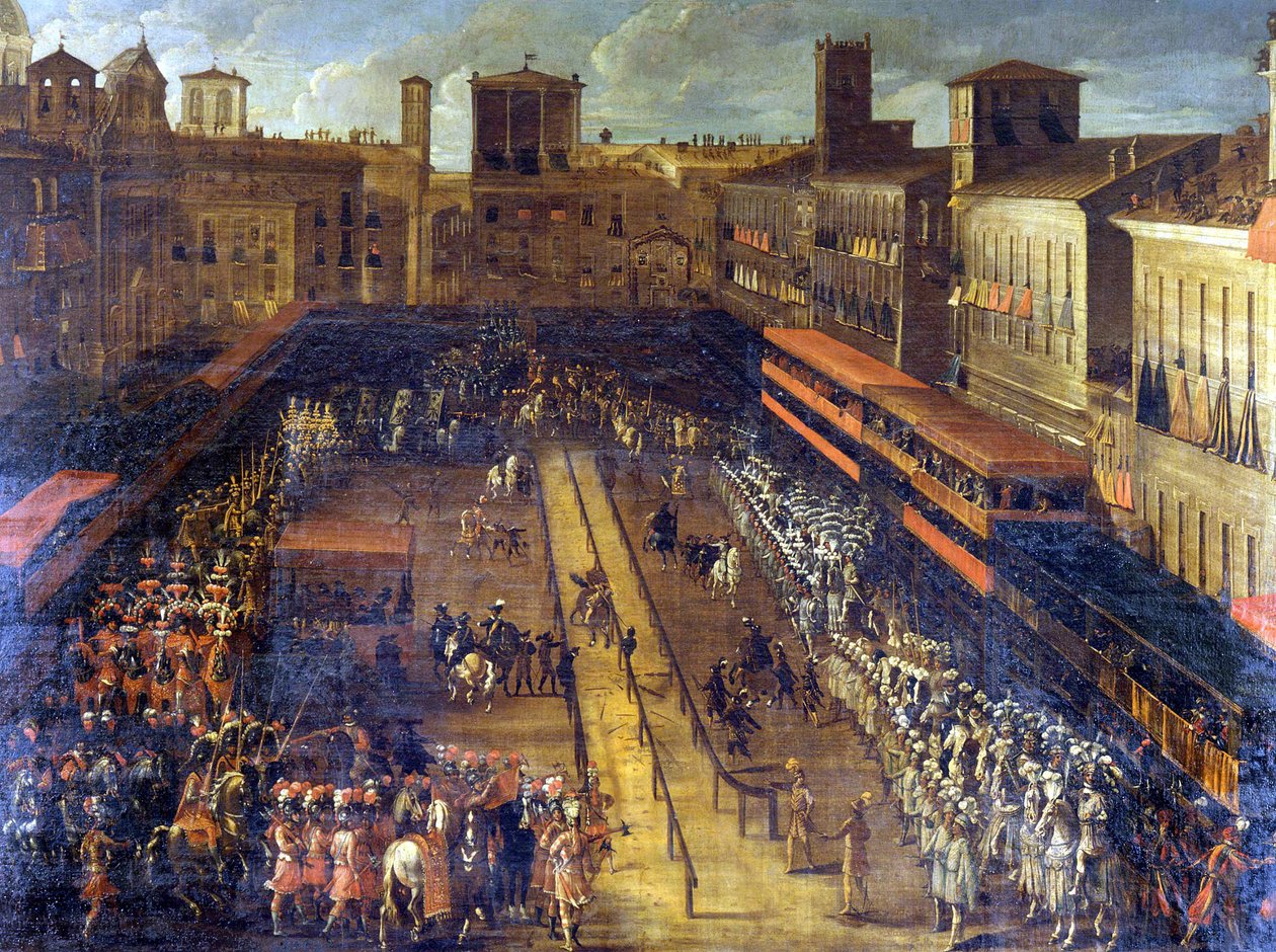 Boghvedejouren på Piazza Navona (Rom) den 25/02/1634. af Italian School