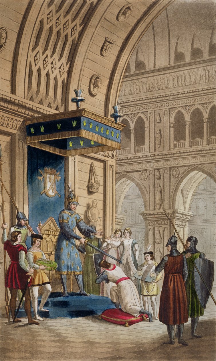 Skabelsen af en tempelridder ud fra et manuskript af Romance of Lancelot of the Lake, udgivet ca. 1820-30 af Italian School