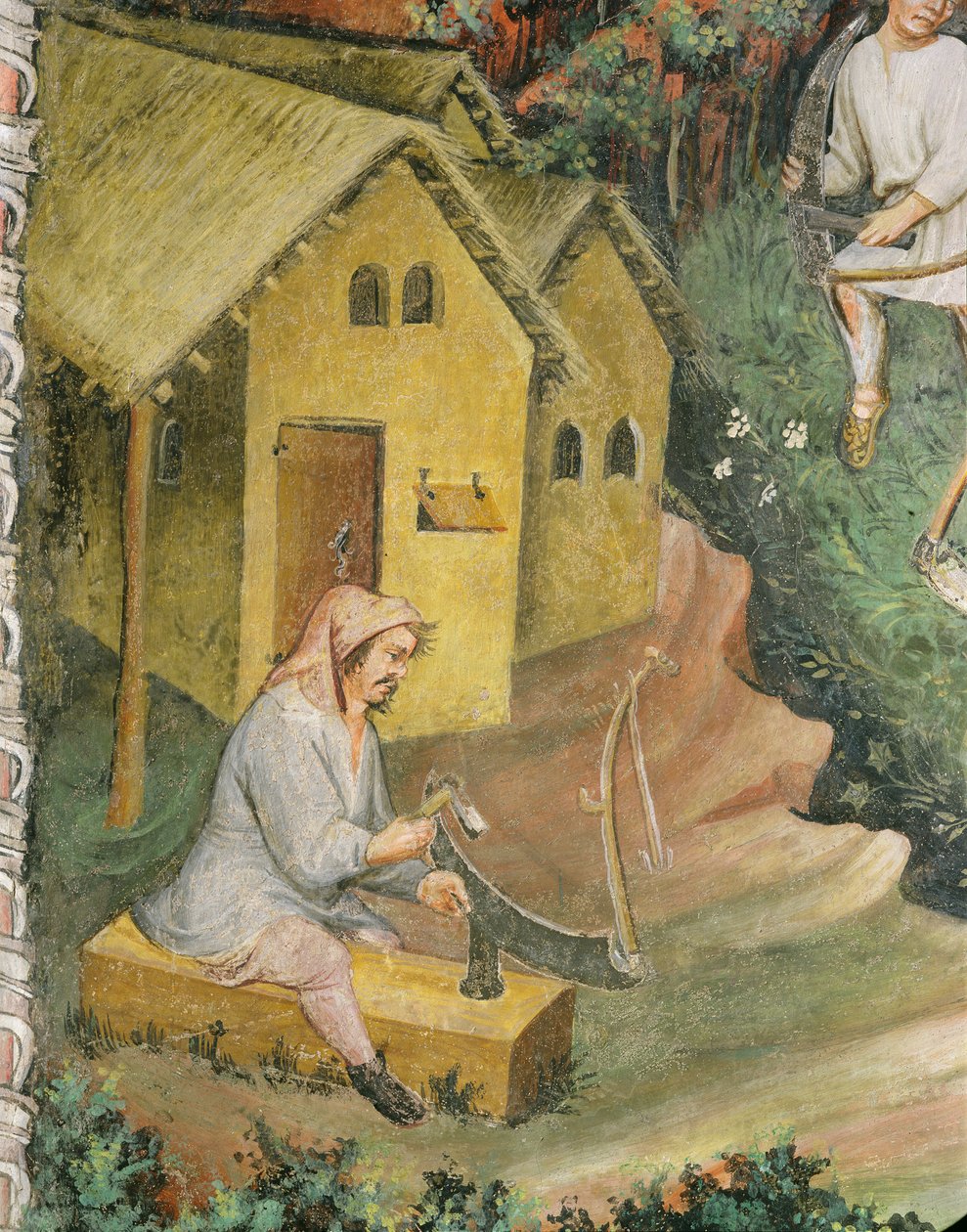 Landmanden forbereder leen til høslæt (fresco) af Italian School