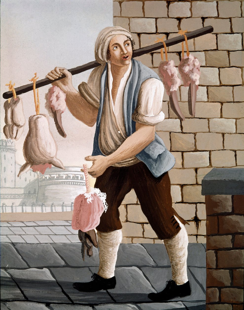 Den omrejsende slagter sælger hoveder af kalvekød akvarel 1800-tallet - Napoli Museo Nazionale di San Martino af Italian School