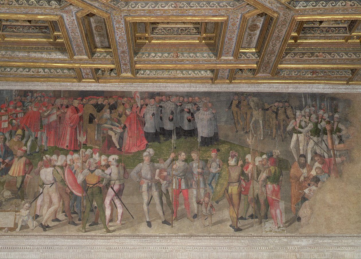 Loyalitetseden til den første kaptajn Luigi Gonzaga i 1328 (fresco) af Italian School