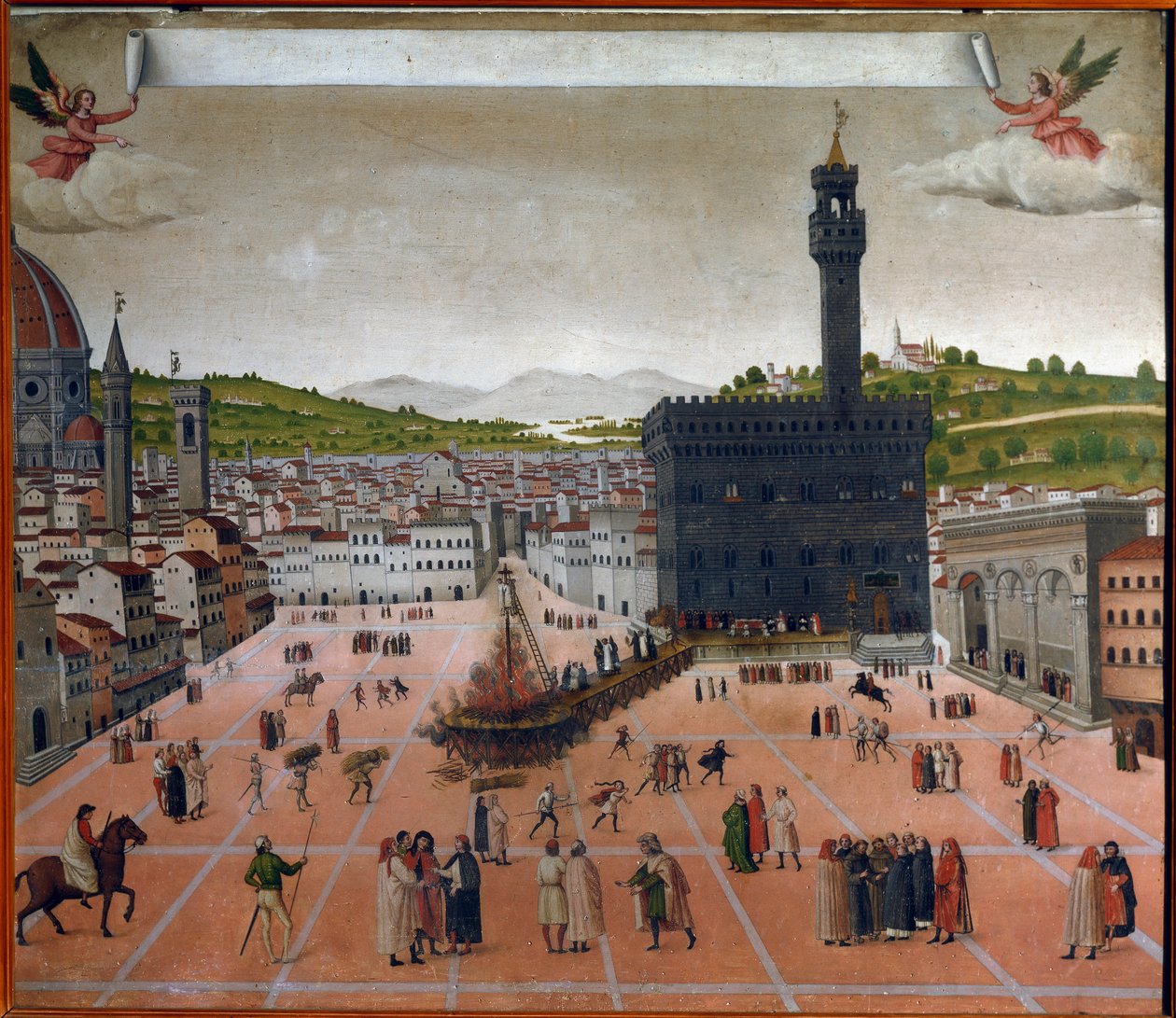 Girolamo Savonarolas bål på Piazza della Signoria, Firenze i 1498 (maleri) af Italian School