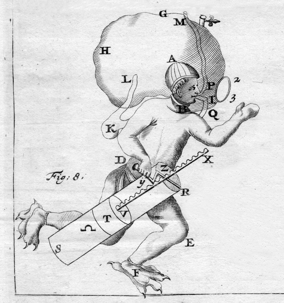 The scaphandre - i ""De Motu Animalium""" af Giovanni Alfonso Borelli (1608 - 1679) af Italian School