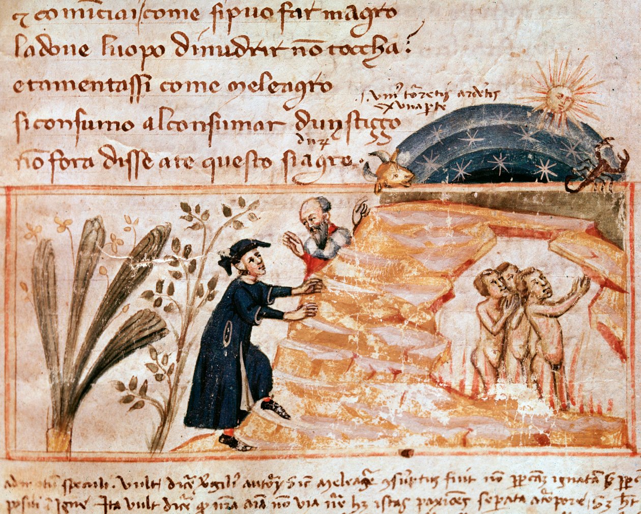 The souls of the lustful (sang 25 fra skærsilden, i den guddommelige komedie) - Miniature af Italian School