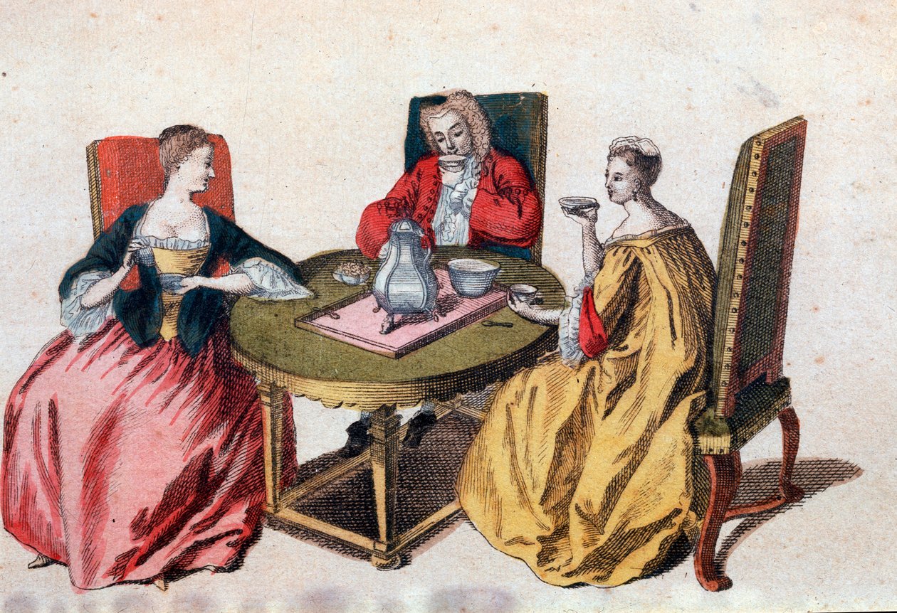 Tre venetianske adelsmænd nyder en chokoladegravering af det 18. århundredes Venedig, Correr museum af Italian School