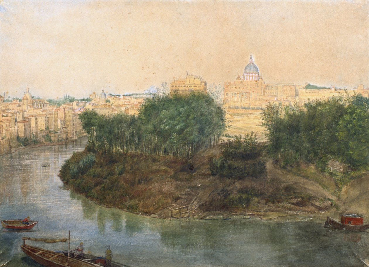Tiber Island (blyant og wc på papir) af Italian School