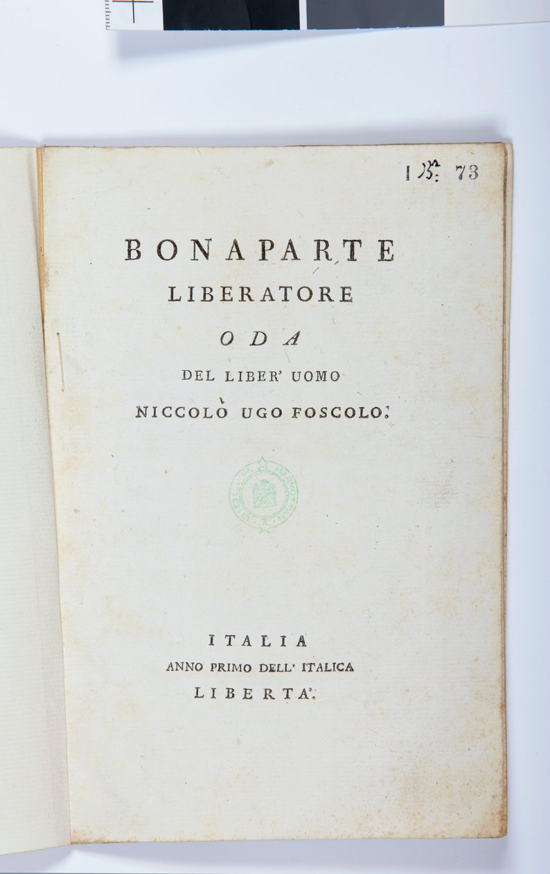 Titelside af Bonaparte Liberatore af Niccolo Ugo Foscolo (1778-1827) original udgave, 1797 (trykt papir) af Italian School