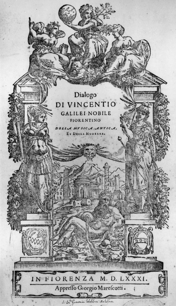 Titelside af Della Musica Antica et (sic) della Moderna af Vincenzo Galilei, 1581 af Italian School