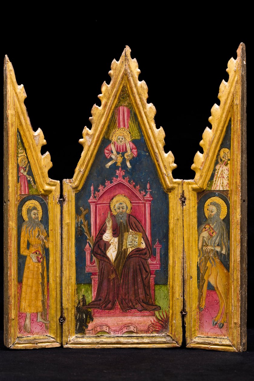 Triptykon: Sankt Antonius abbed på tronen, Sankt Paul eremitten og Sankt Onophrius, midten af det 14. århundrede (tempera på panel) af Italian School