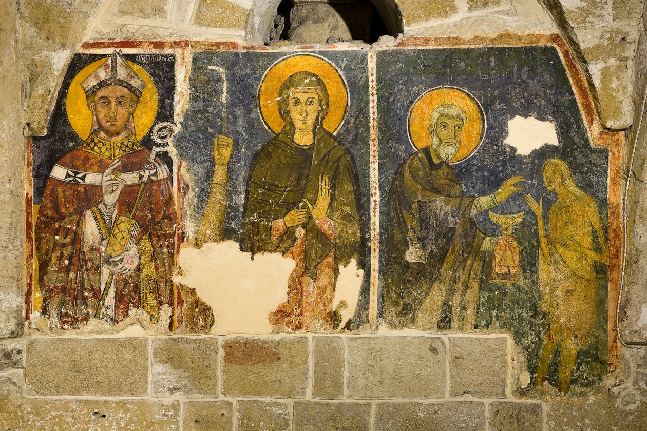 Triptykon, der fra venstre viser San Cataldo, La Maddalena og San Zosimo, der uddeler nadver til Santa Maria Egiziaca, katedralens krypt. af Italian School