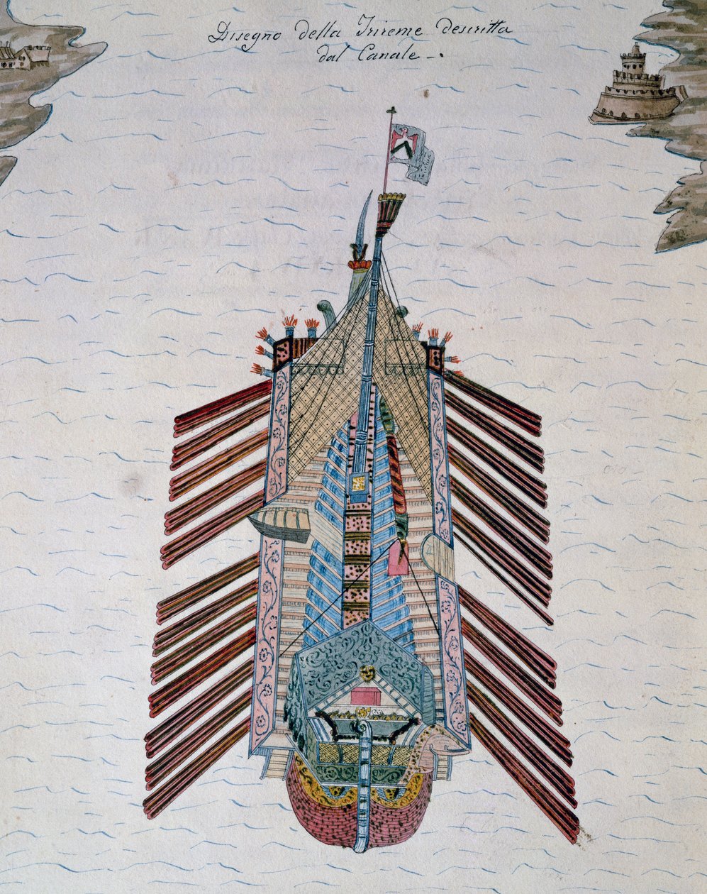 Trireme (skib med tre banker af årer), fra Om maritime milits afhandling, af Cristoforo Canal (1510-1562), Italien af Italian School