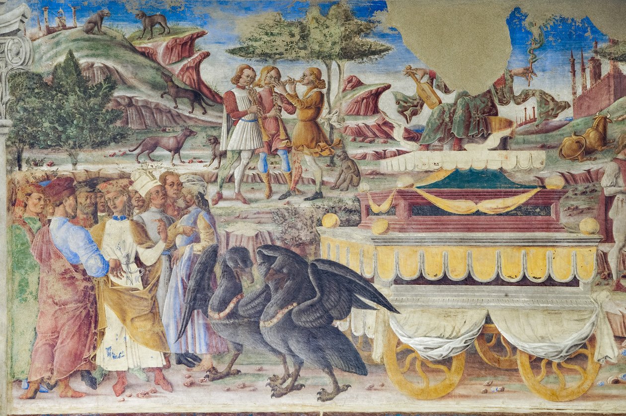 Triumf of Mercury, Månedens Hall, Northern Wall: "Juni", ca. 1468-70 (fresco) af Italian School