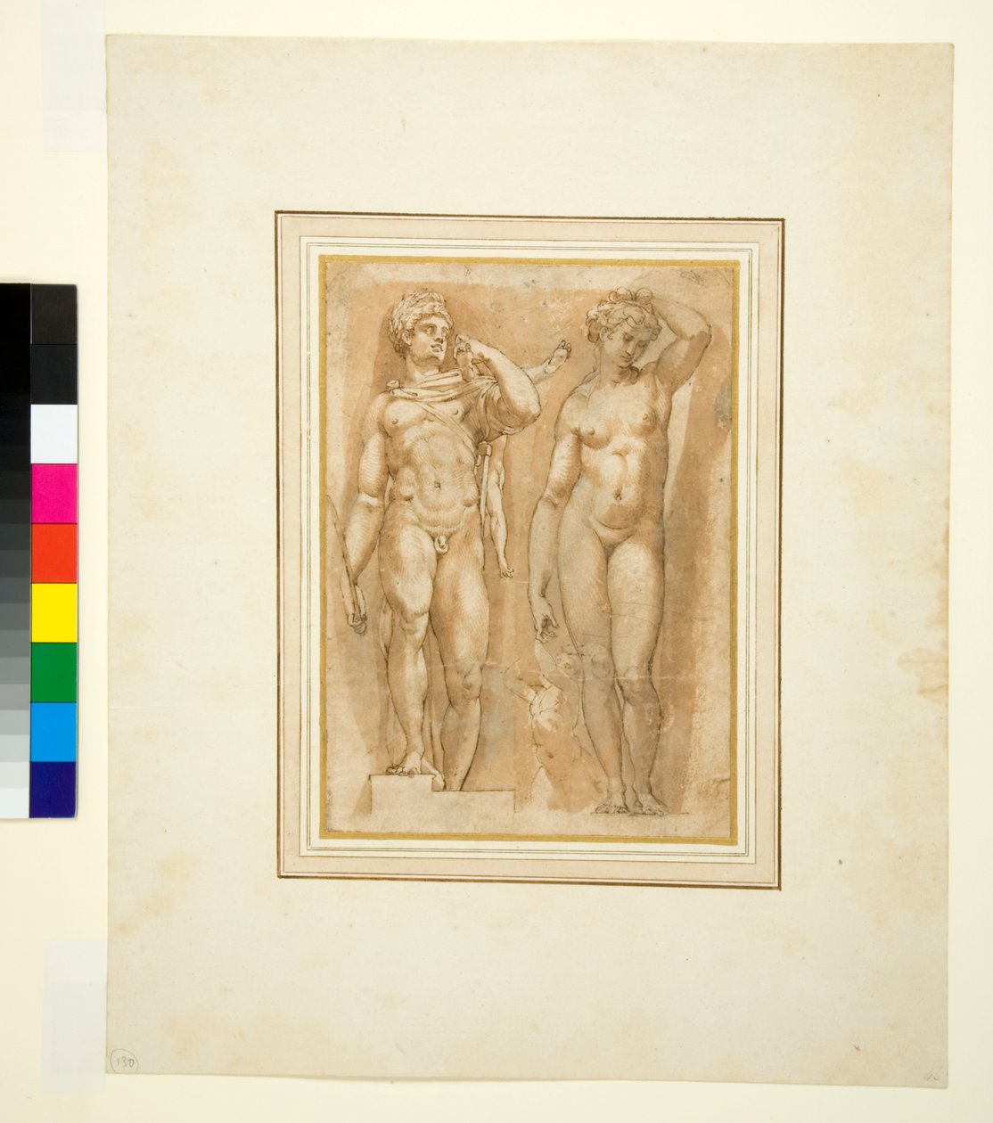 To antikke guder, ca. 1600 (pen og brunt blæk og brun vask) af Italian School