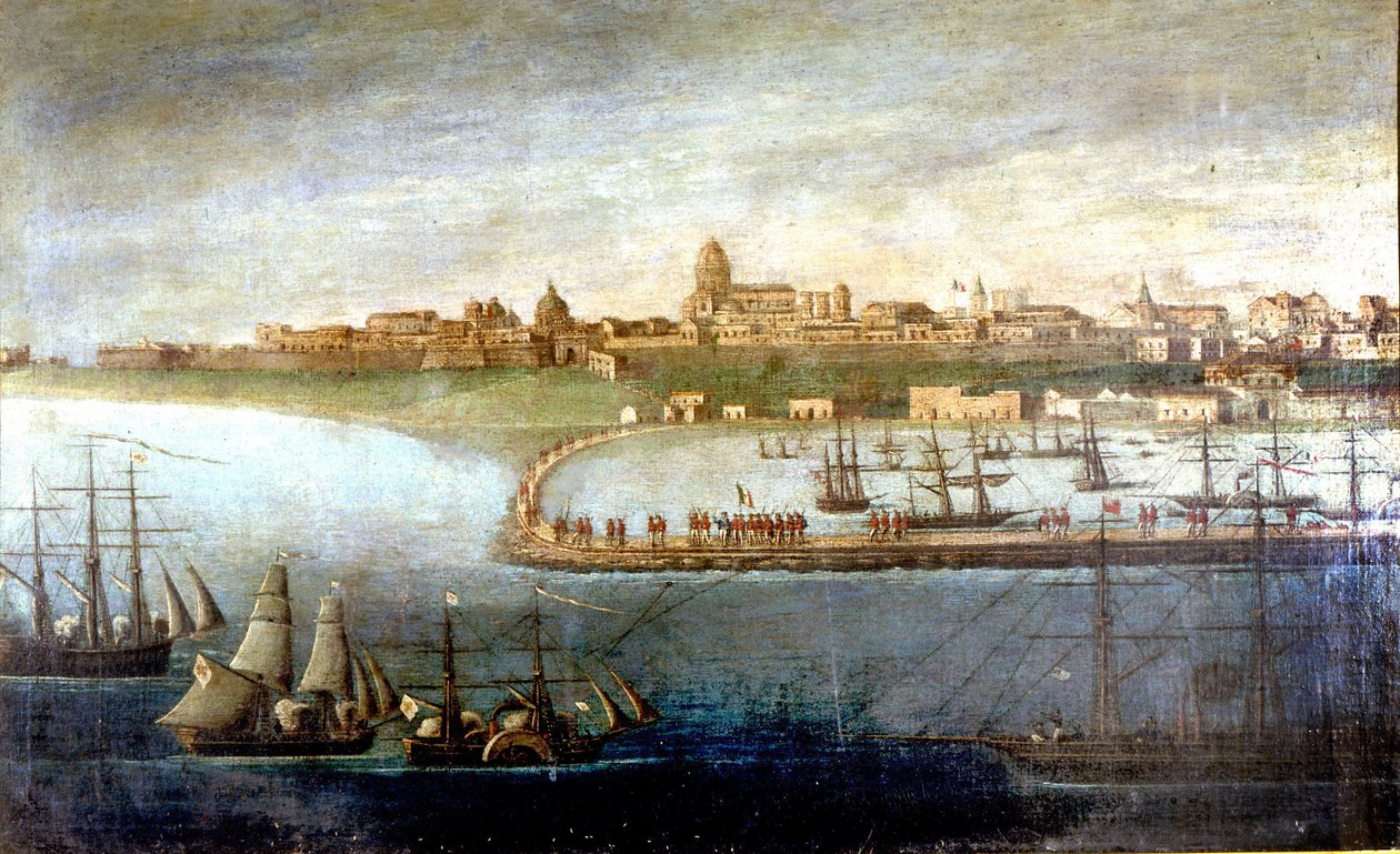 Unite of Italy: Ekspeditionen af de tusinde eller røde skjorter ledet af Giuseppe Garibaldi (1807-1882). Barken i Marsala, Sicilien. Anonymt maleri. Milano Museo del Risorgimento af Italian School