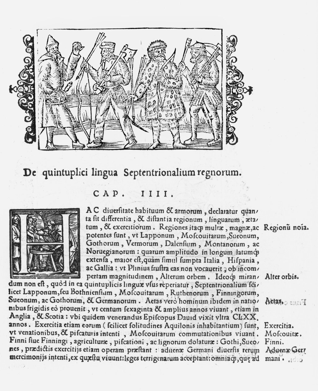 Forskellige sprog, illustration fra History of the Northern Nations af Olaus Magnus (1490-1558), udgivet i Rom, 1555 af Italian School