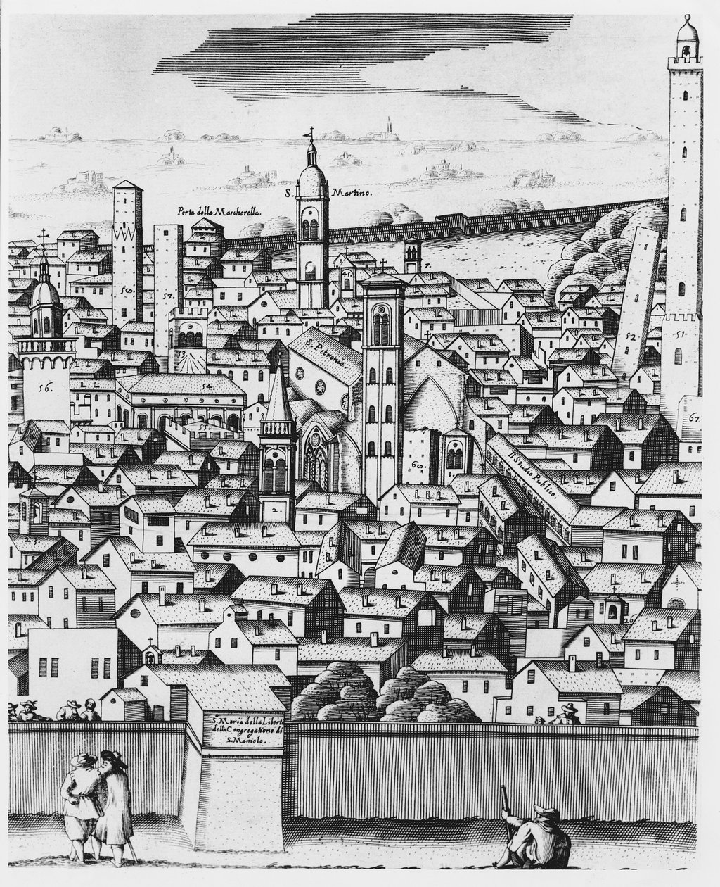 Udsigt over Bologna (gravering) af Italian School