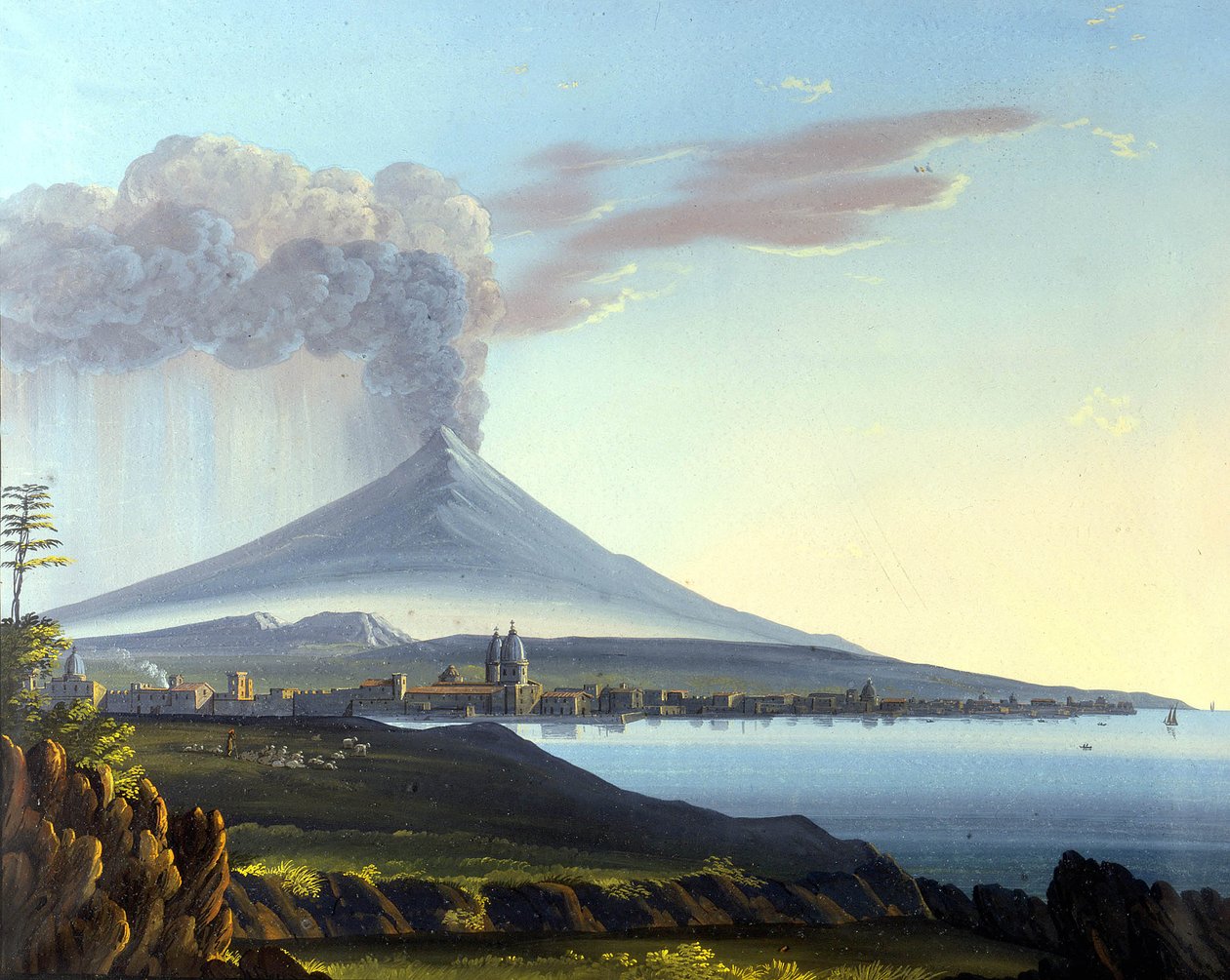 Udsigt over Etna i udbrud af Italian School