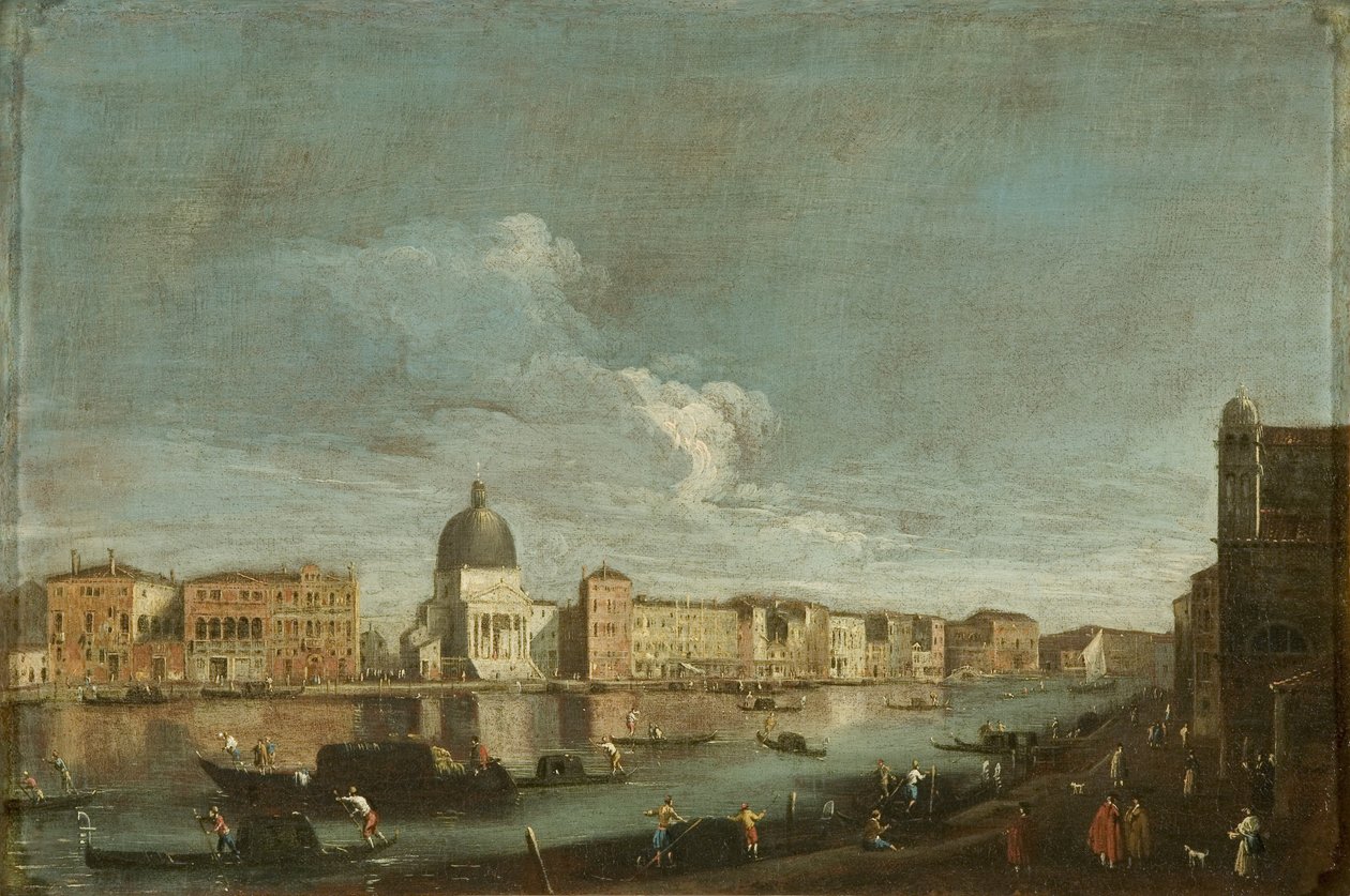 Udsigt over San Simeone Piccolo på Canal Grande, Venedig, ca. 1760 (olie på lærred) af Italian School