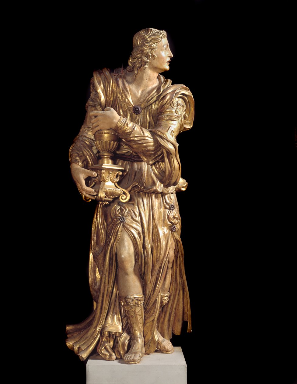 Udsigt over en af træenglene i kapellet i Bardi di Vernio (En forgyldt træengel) Firenze fra det 14. århundrede, Basilica Santa Croce, Italien af Italian School