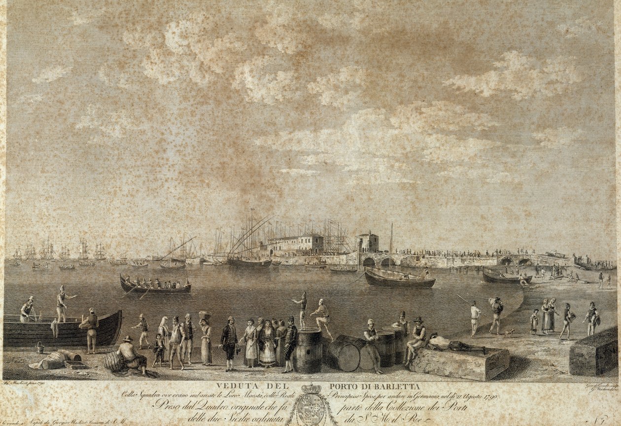 Udsigt over havnen i Barletta af Italian School