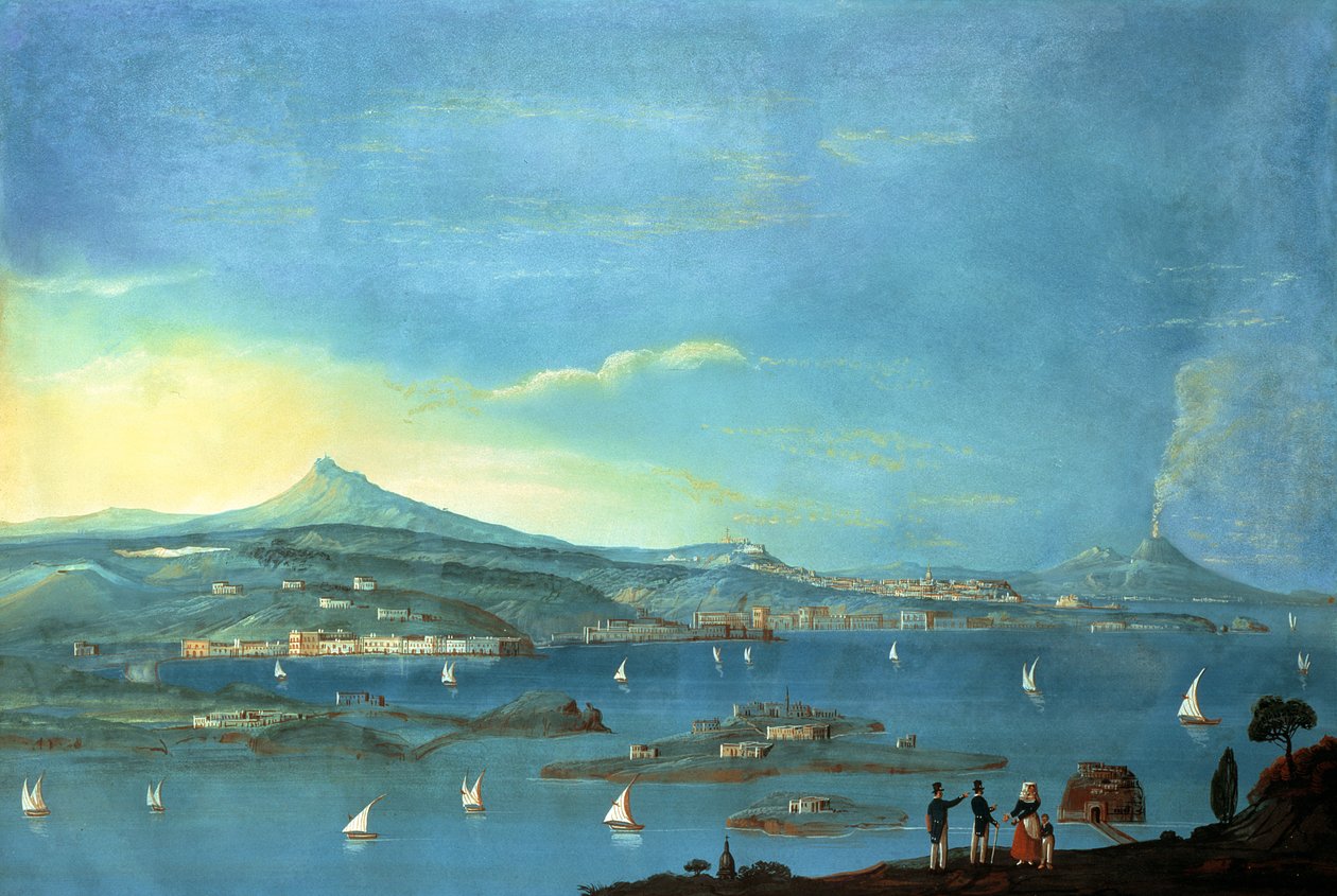 Udsigt over Hermitage of Nicole dIschia (gouache om bord) (se også 207964, 207965, 207966) af Italian School