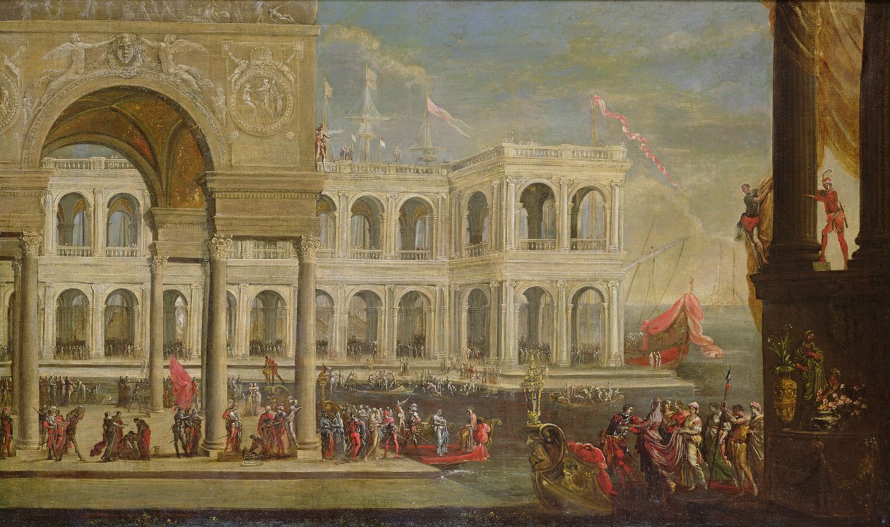 Udsigt over paladset og dronning Joanna I af Napoli af Italian School