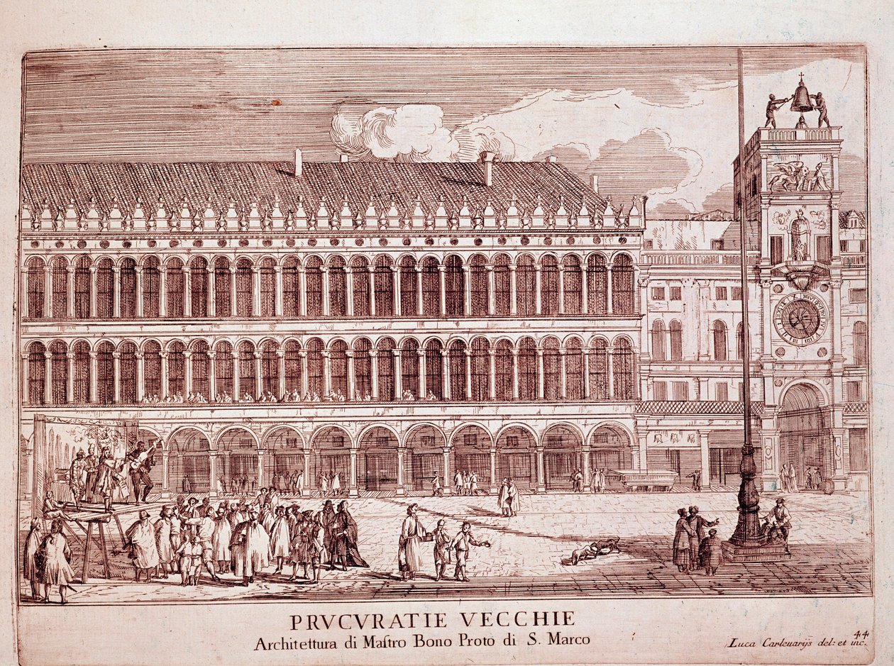 Udsigt over Procuracy Vecchie på Markuspladsen i Venedig Indgravering af 1703 Venedig, Museo Correr af Italian School