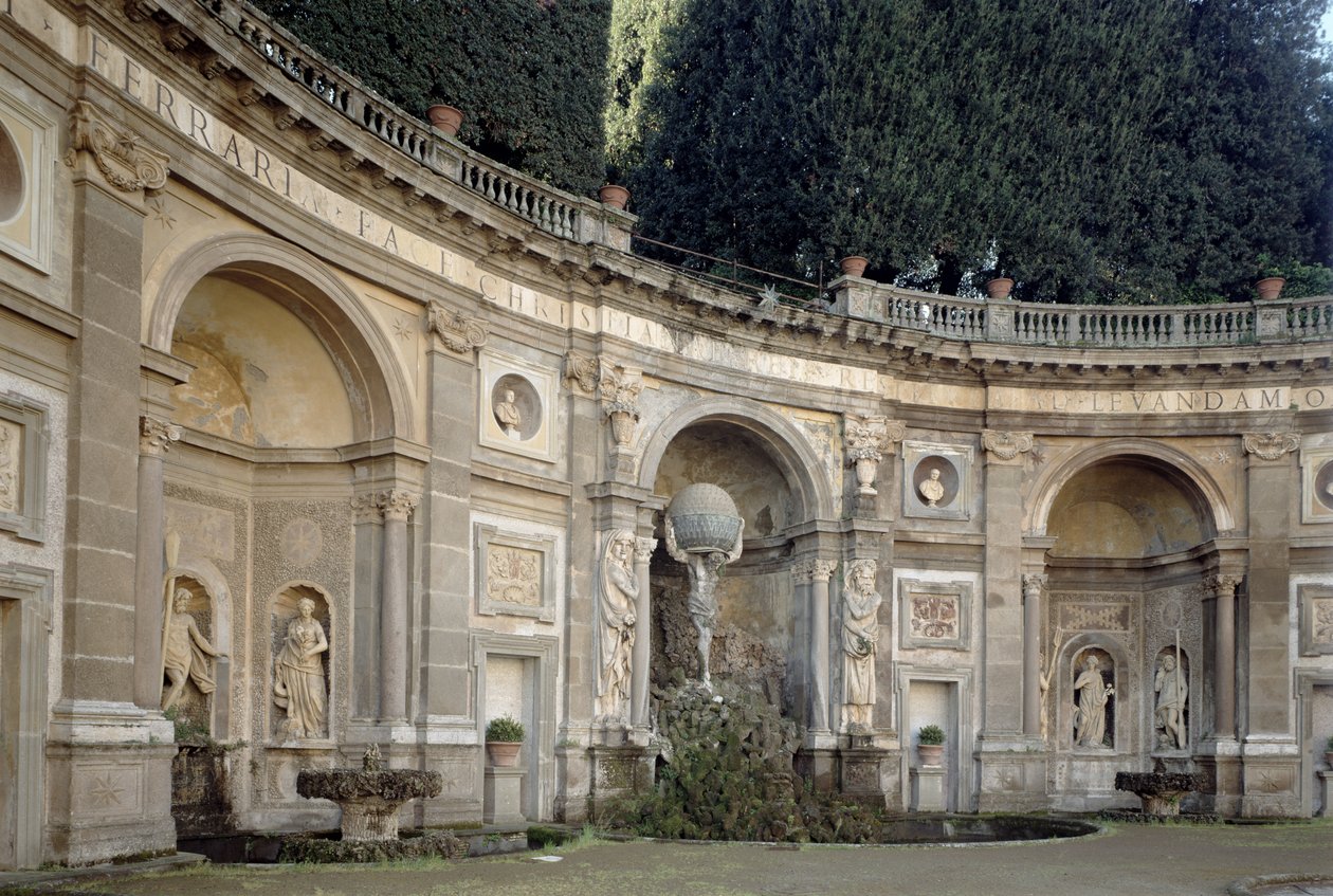 Udsigt over Teatro dellAqua (Vandteater), designet af Giacomo della Porta (1532-1602) færdiggjort af Giovanni Fontana (1540-1614) og Carlo Maderno (1556-1629) 1601 af Italian School