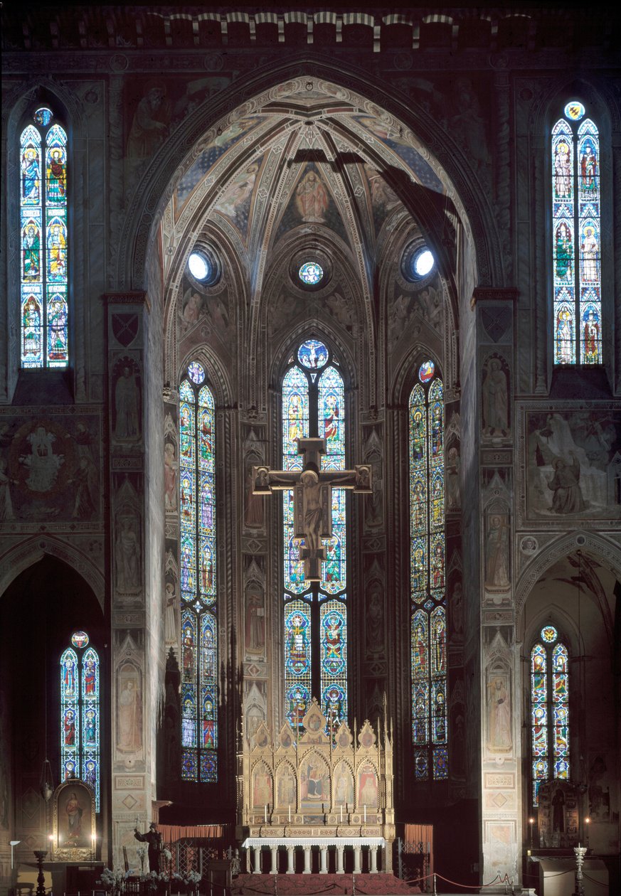 Udsigt over cappella maggiore af kirken Santa Croce, med fresco, tidligt 14. århundrede af Italian School
