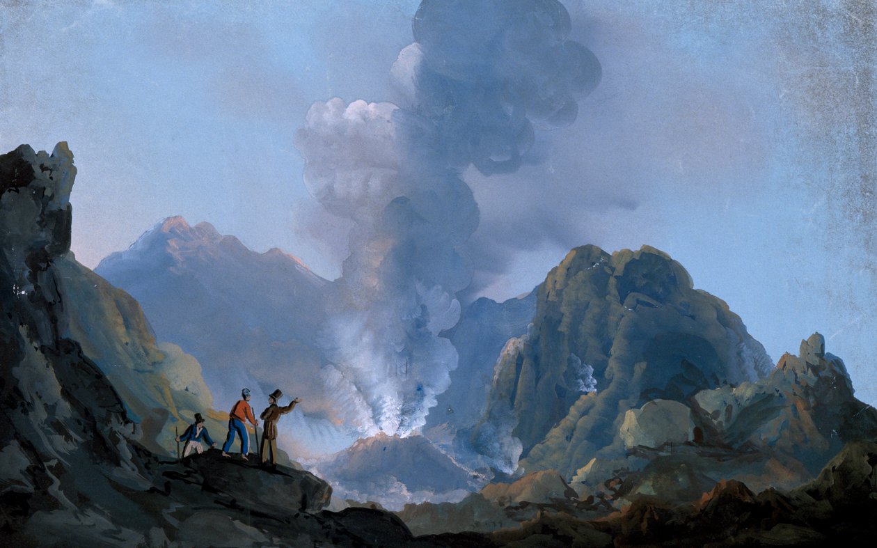 Udsigt over Vesuvs krater i 1829 (gouache) af Italian School